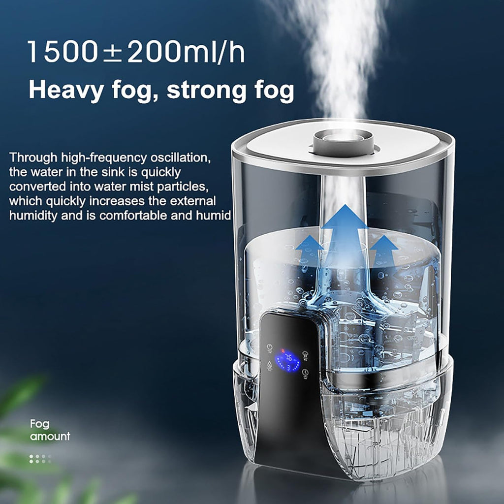 Umidificatore con riempimento superiore, capacità 15 l, umidificatore intelligente a nebbia fredda da 75 W con diffusore di oli essenziali, 200 ml/h, 3 modalità di nebbia, timer da 8 ore, ideale per