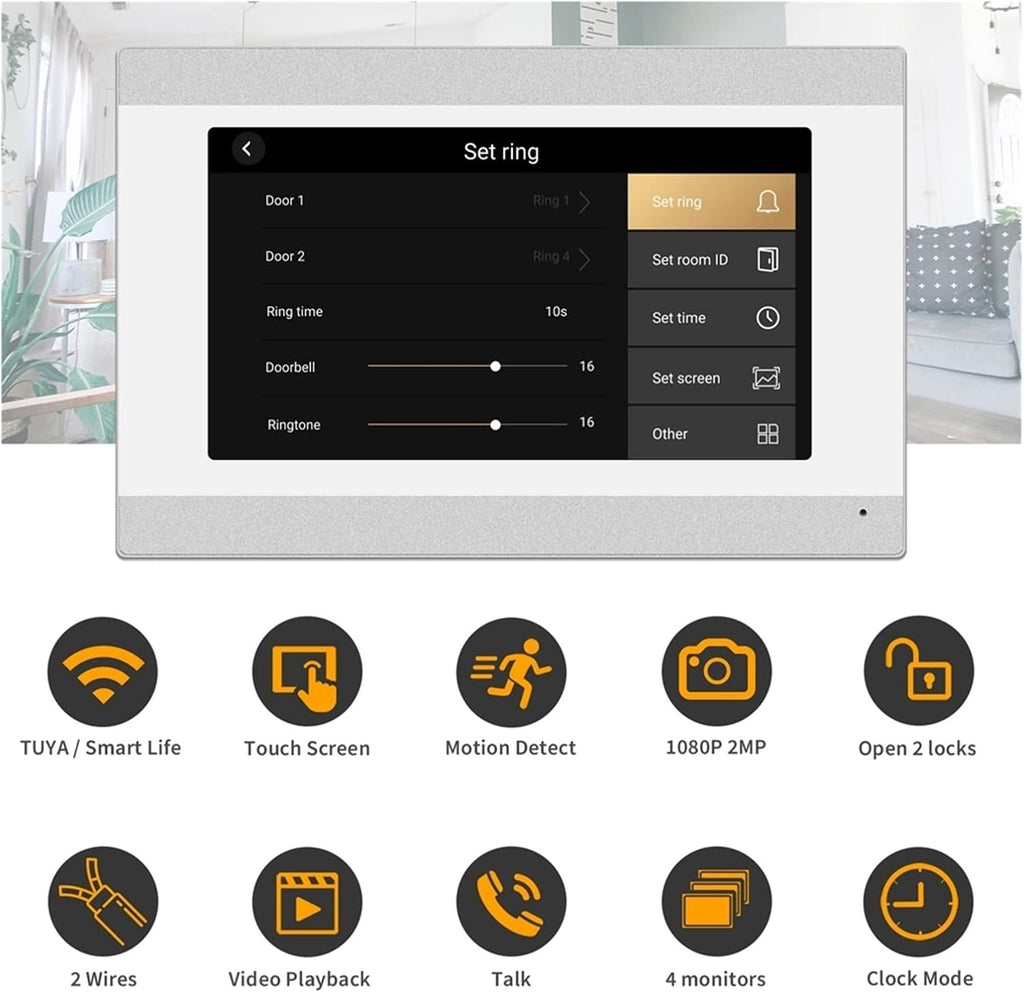 Video Doorbell, Videocitofono for appartamento a 2 fili Touch screen da 7 pollici 1080P Tuya Smart Campanello Talk Record