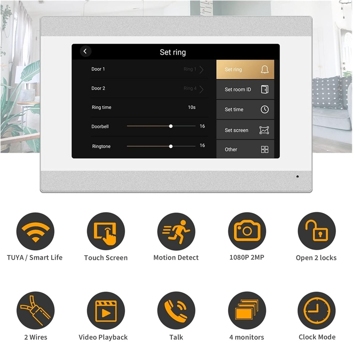 Video Doorbell, Videocitofono for appartamento a 2 fili Touch screen da 7 pollici 1080P Tuya Smart Campanello Talk Record
