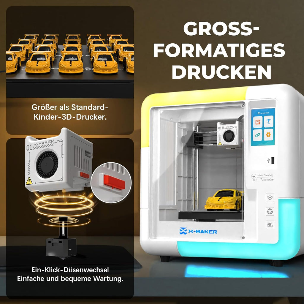 X-Maker Stampante 3D con applicazione di design, applicazione di progettazione AI, grande libreria di giocattoli, con 16+ mini moduli di design 3D, adatta per uso scolastico e domestico