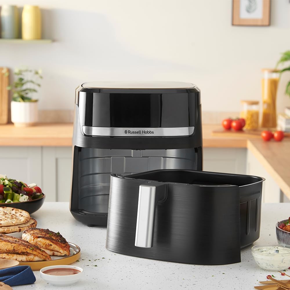Russell Hobbs Friggitrice ad Aria XXL 8,3L, Rapida (Compatta,Silenziosa, Pizza 26 cm) Satisfry (9 Programmi, Lavastoviglie, senza Olio,Touchscreen,Arrostire, Panificare, Grigliare) 27632-56