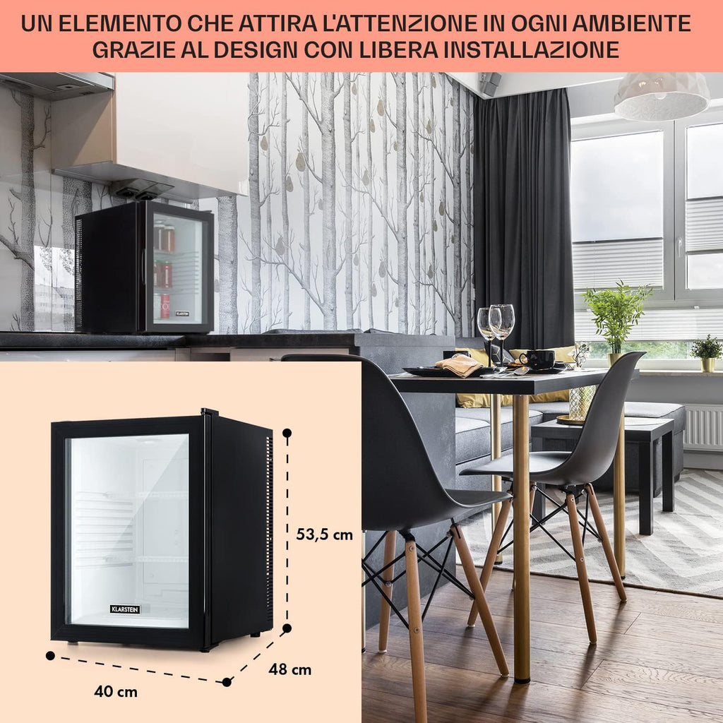 Klarstein Mini Frigo Bar da Camera, Portatile, Frigorifero Piccolo da Ufficio con LED, Ripiani Rimovibili, per Campeggio e Skin Care 12-18°C, 42L
