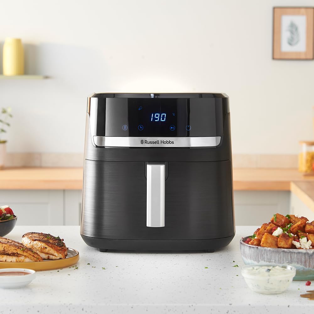 Russell Hobbs Friggitrice ad Aria XXL 8,3L, Rapida (Compatta,Silenziosa, Pizza 26 cm) Satisfry (9 Programmi, Lavastoviglie, senza Olio,Touchscreen,Arrostire, Panificare, Grigliare) 27632-56