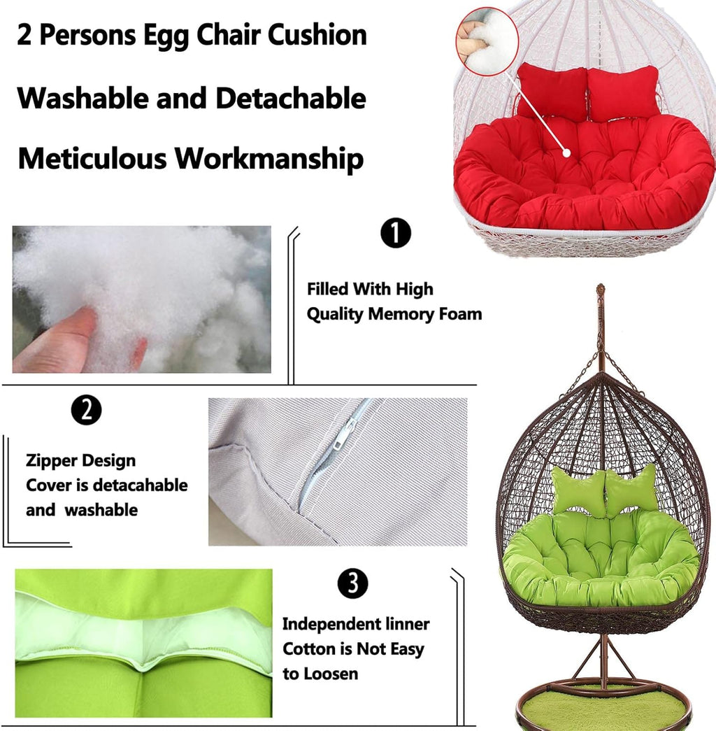 Sedia doppia sospesa con cuscino morbido e profondo, resistente, per 2 persone, completamente imbottita, confortevole per il relax in giardino con cinghie