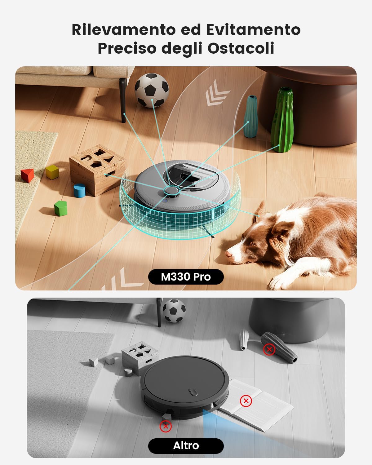 LEFANT M330Pro Robot Aspirapolvere Lavapavimenti con Mappatura Laser dToF, 5000Pa, Evitamento Ostacoli PSD, 150 Minuti, Zona Vietata, App/WiFi/Alexa, Ideale per Animali, Pavimenti Duri, Grigio
