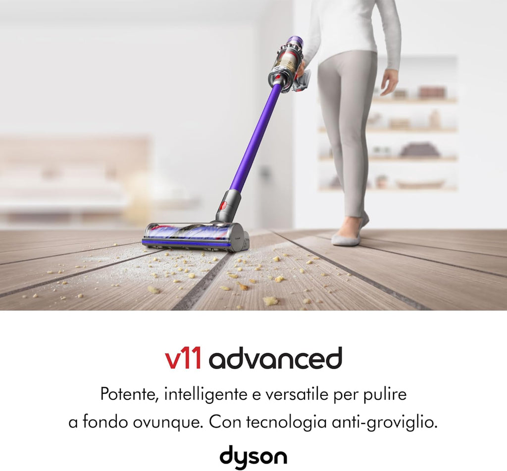 Dyson V11™ Advanced aspirapolvere senza filo, 200 Airwatt, autonomia 60 minuti, tecnologia anti-groviglio, aspirapolvere per pavimenti e portatile (Nichel/Viola)