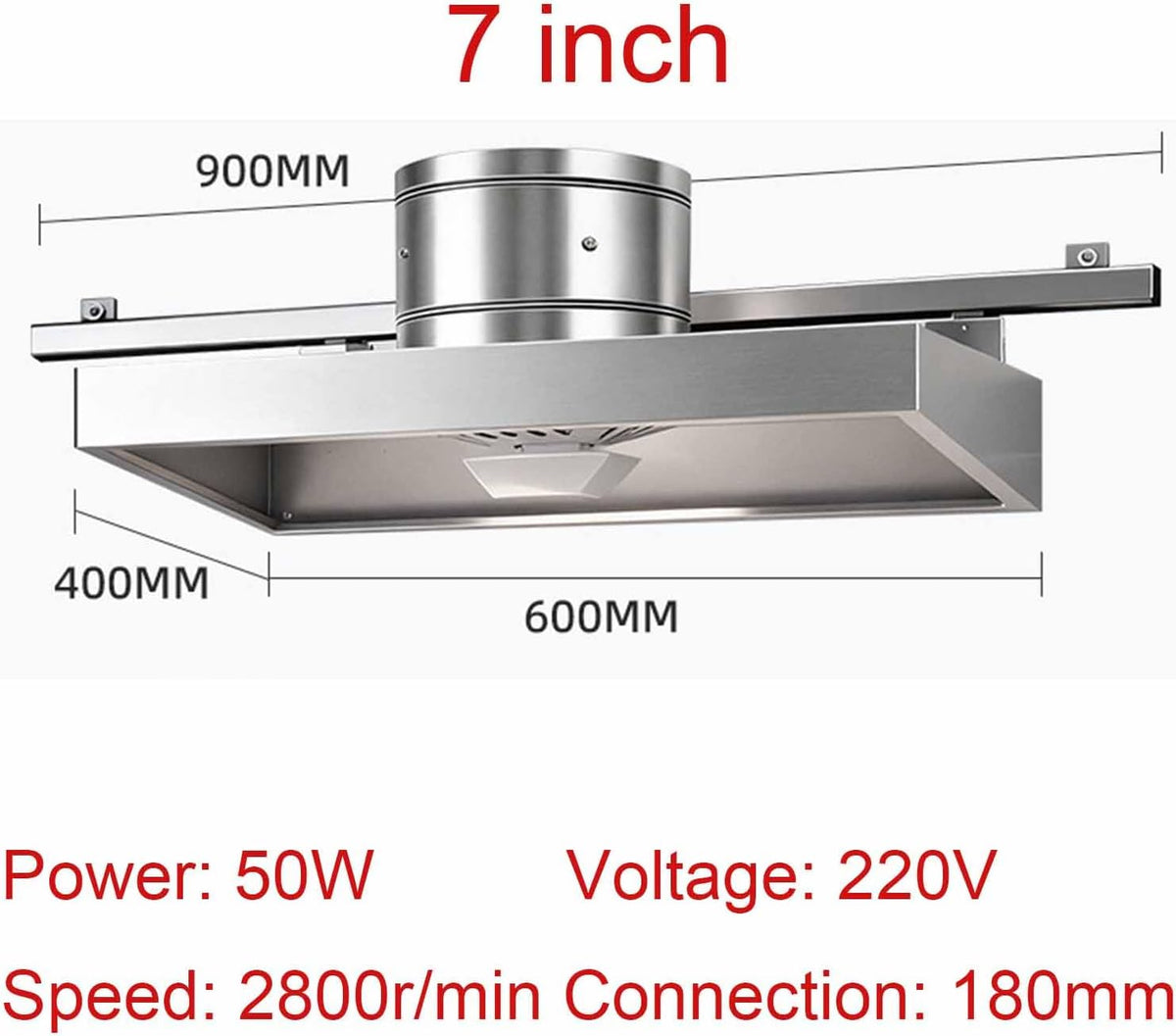 Ventilatore da Bagno in Acciaio Inossidabile da 7 Pollici Multifunzionale ad Alta Potenza per Cappa da Cucina, Facile da Pulire per Hotel, Ristorante, Cucina,7inch