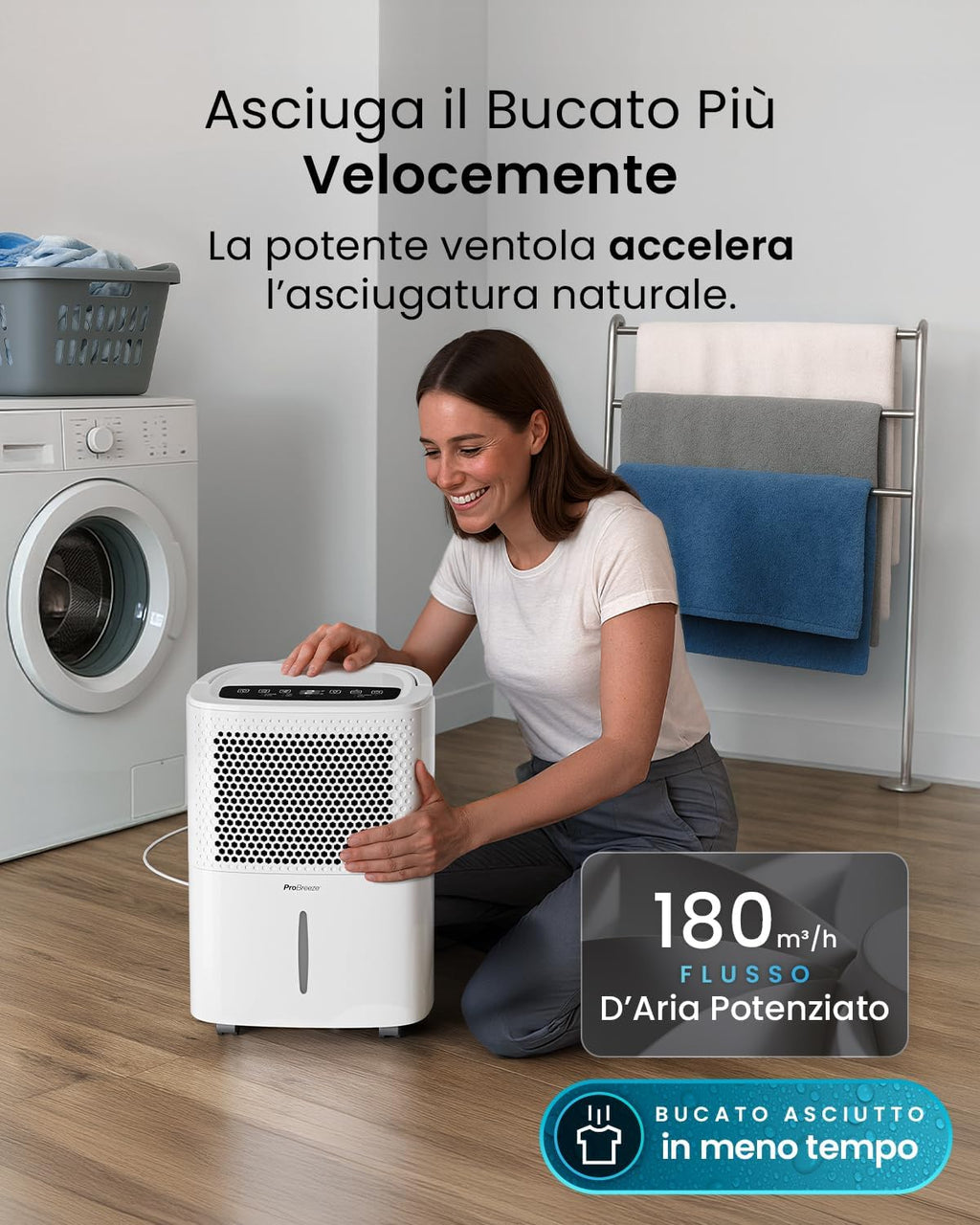 Pro Breeze Deumidificatore 12L / Day con display digitale dell'umidità, modalità Sleep, drenaggio continuo, asciugatura della biancheria e timer 24 ore - Ideale per umidità e condensa