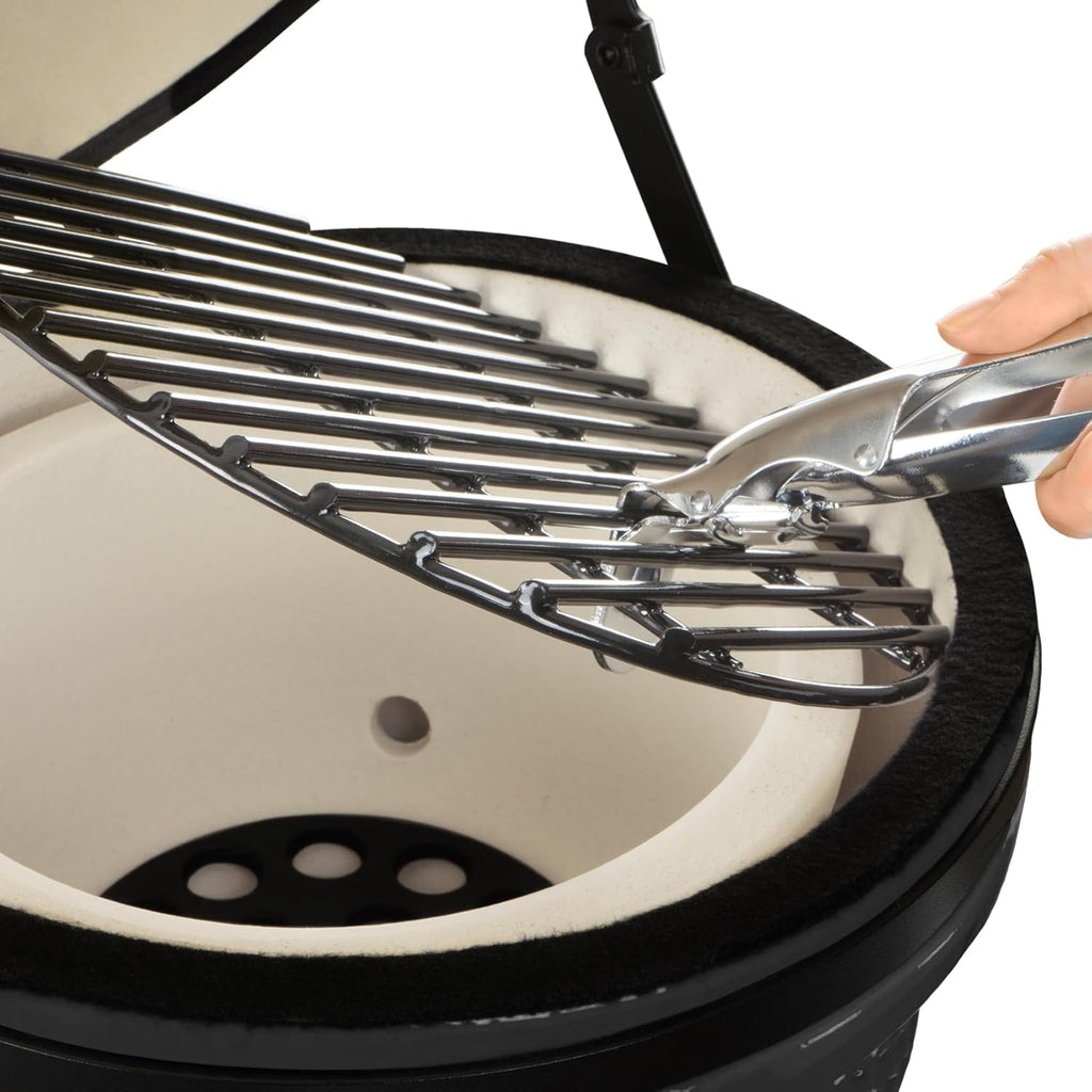 Griglia Kamado BBQ-Toro a carbonella Haiiro Ø 32 cm con termometro, manico in legno | Grigio | Griglia Kamado in ceramica, mini griglia a carbonella