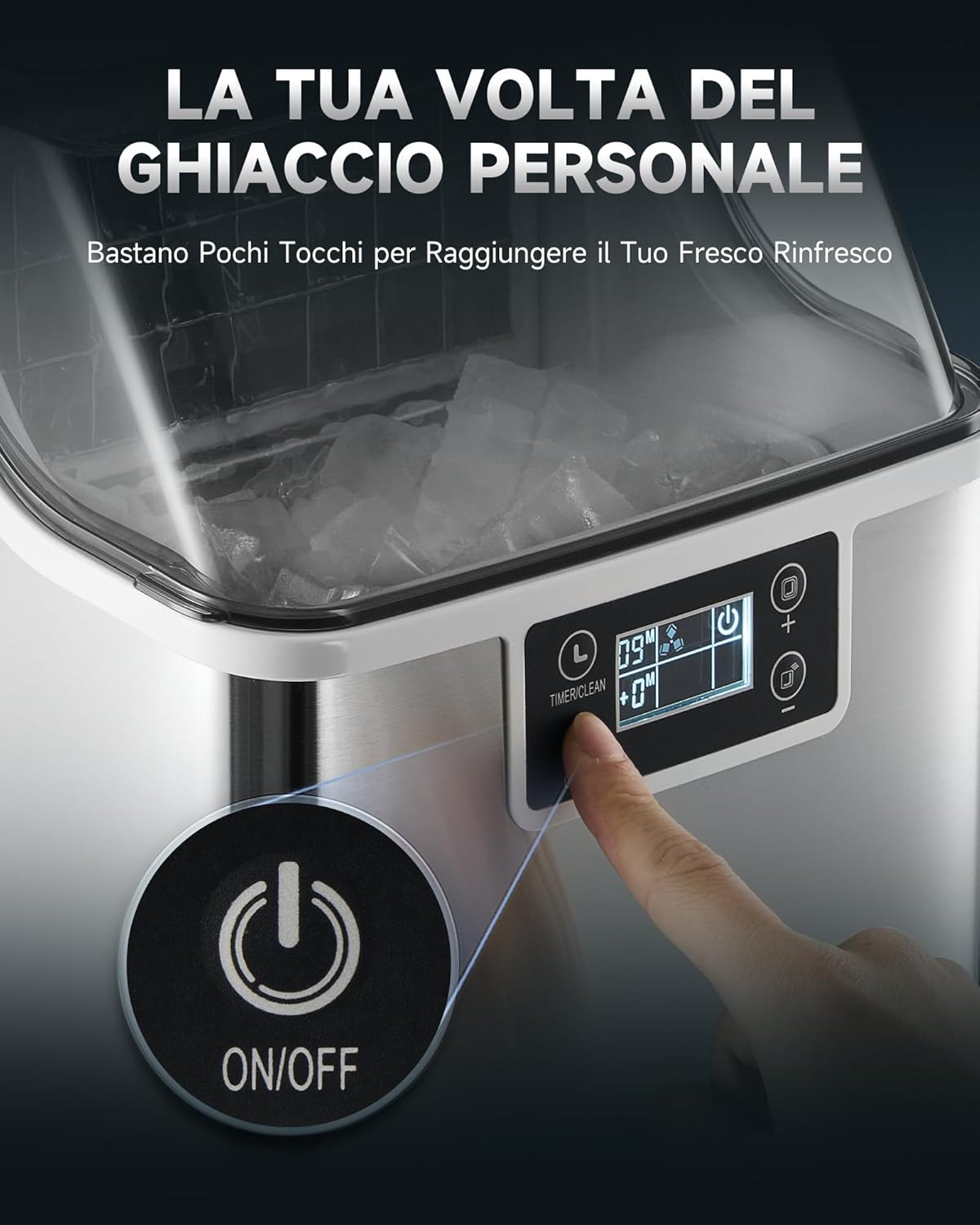 CREWORKS Macchina Ghiaccio 22kg/24h Fabbricatore Ghiaccio 24 Cubetti in 11-20 Minuti Serbatoio 3.2L Macchina per Ghiaccio Autopulente con LCD Pannello per Casa Ufficio Bar Ristorante (24 PCS)