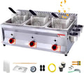 Friggitrice commerciale a gas GPL, doppio serbatoio, con cestello da 10 l x 2/3 e coperchio, in acciaio inox, grande capacità, propano GPL, con tubo in metallo, per patatine fritte, casa, cucina,