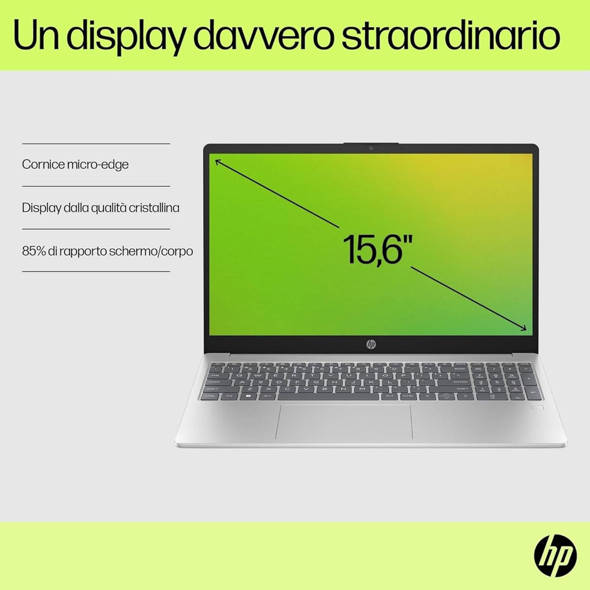 HP Laptop 15-fd0011sl, PC Portatile 15, Display 15.6 FHD Antiriflesso, Notebook, Intel Core i5 1334U, 16GB RAM, 512GB SSD, Intel Iris Xe, Webcam TNR, Windows 11, Computer Portatile, Argento, QWERTY
