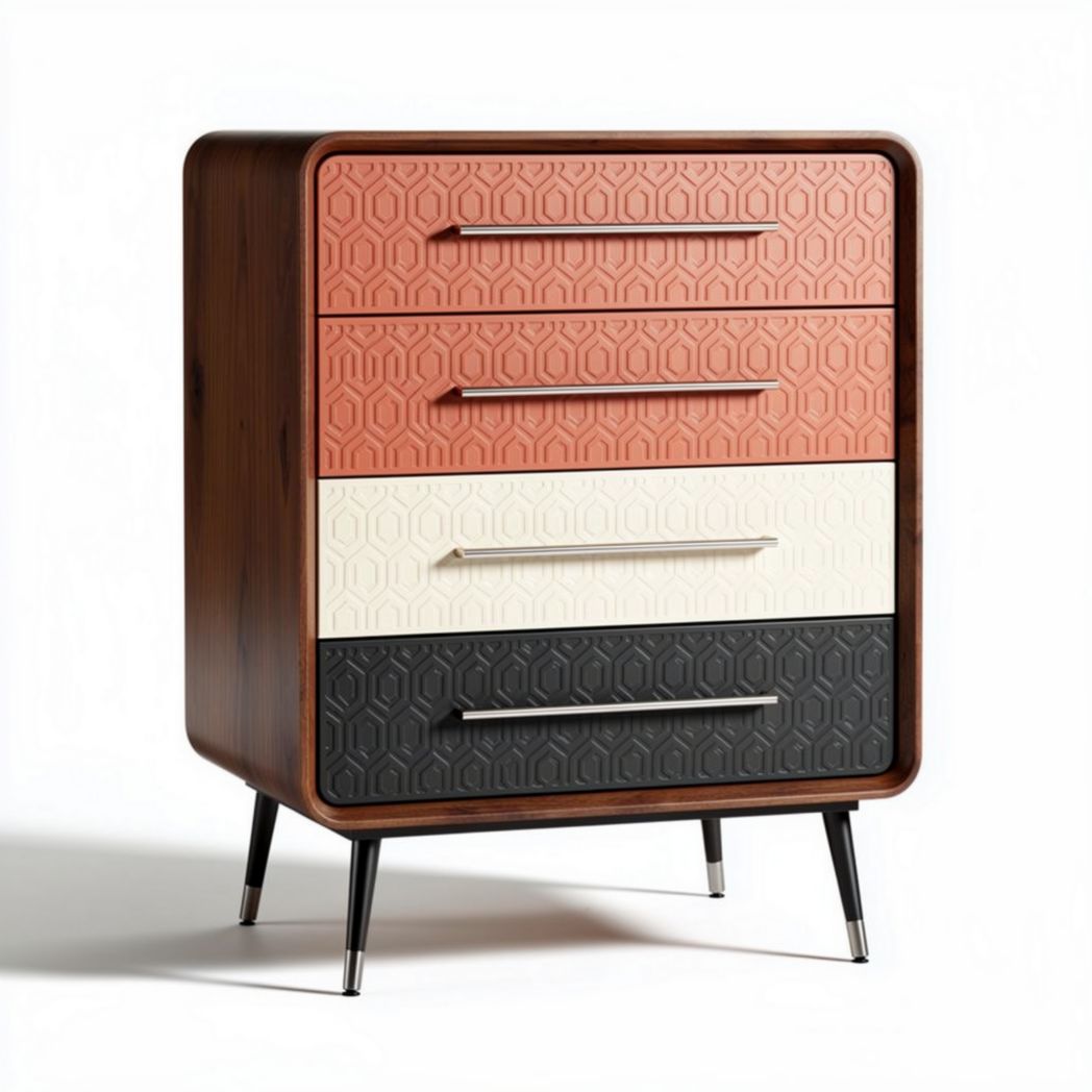 Comò in legno con quattro cassetti colorati per camera da letto – 80 x 40 x 100 cm