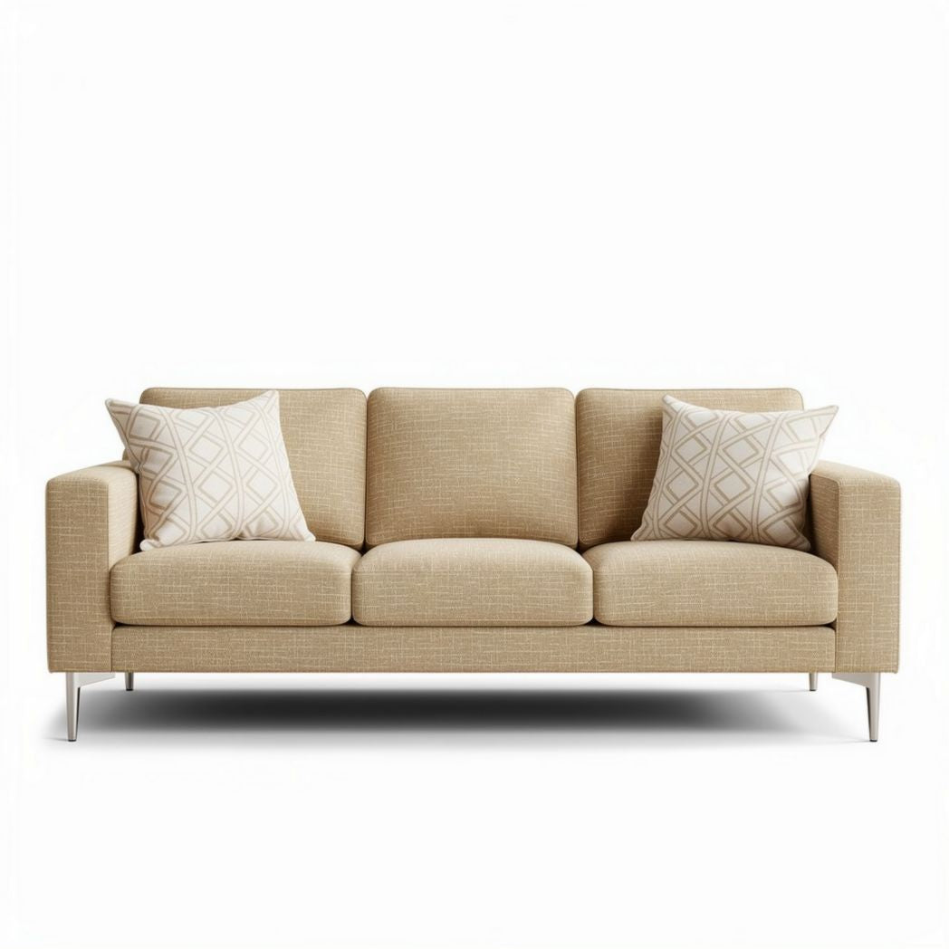 Divano beige con cuscini in poliestere dimensioni 200 x 85 x 85cm