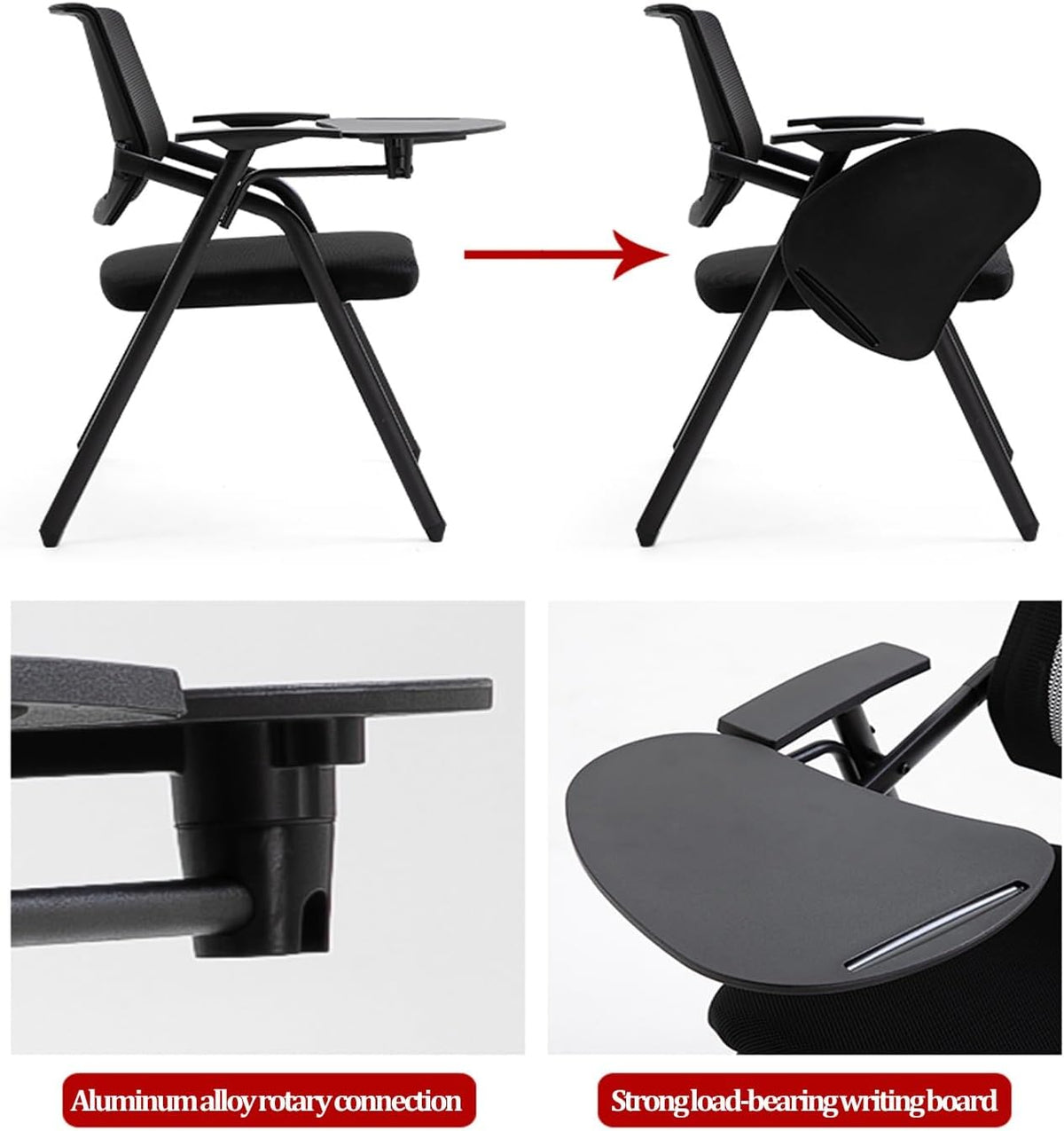 Sedia da Ufficio Pieghevole Portatile con Tavoletta per Scrivere, Sedia da Scrivania per Ufficio, Scuola, Casa, Sedia da Conferenza per più Persone, Sedia da Allenamento,Black-One Size