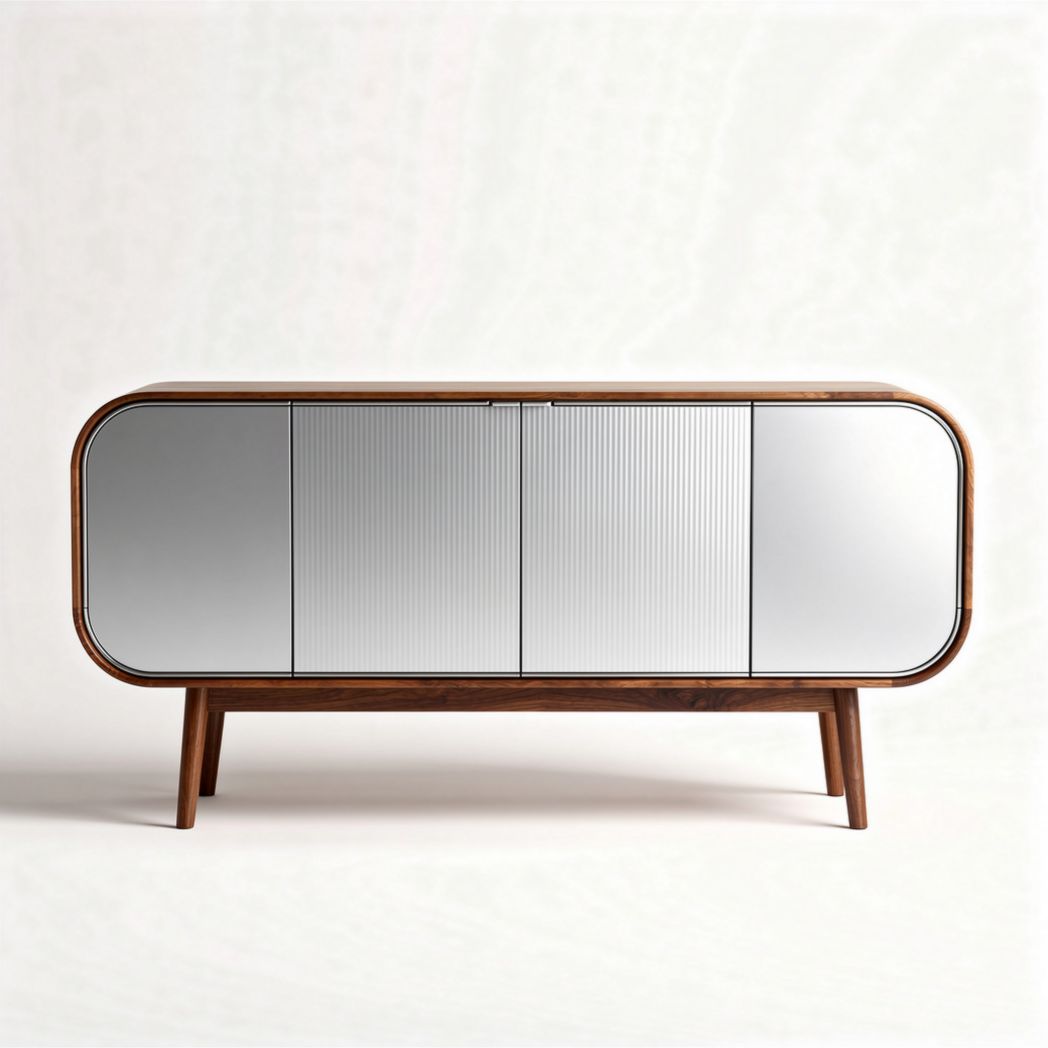 Mobiletto contenitore in legno marrone con porte a specchio 120 x 40 x 75cm