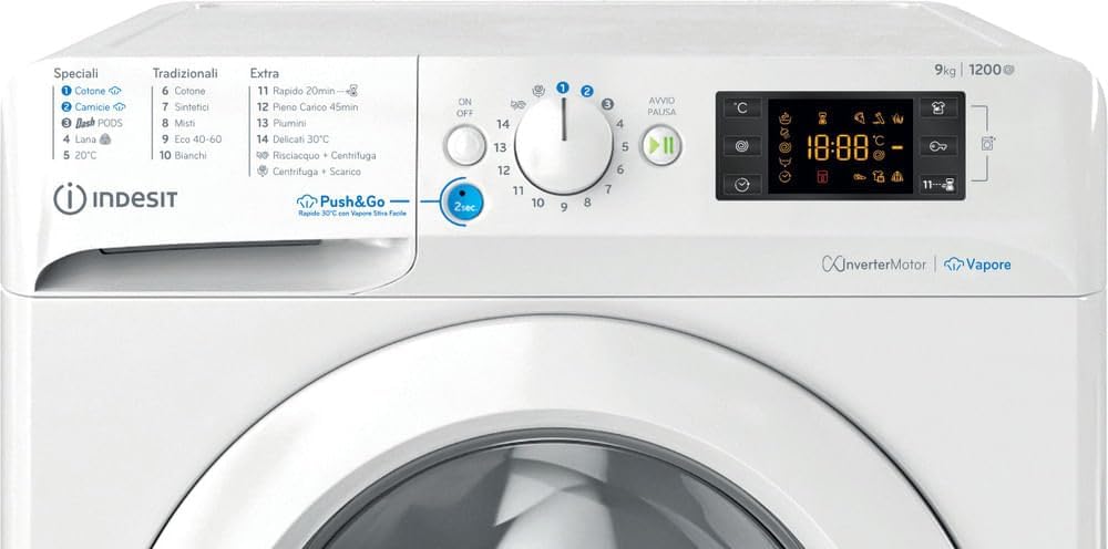 Indesit BWE 91296X WV IT Lavatrice Libera Installazione carica frontale, 9 kg, Classe A, 1150 giri, Bianco, Partenza Ritardata