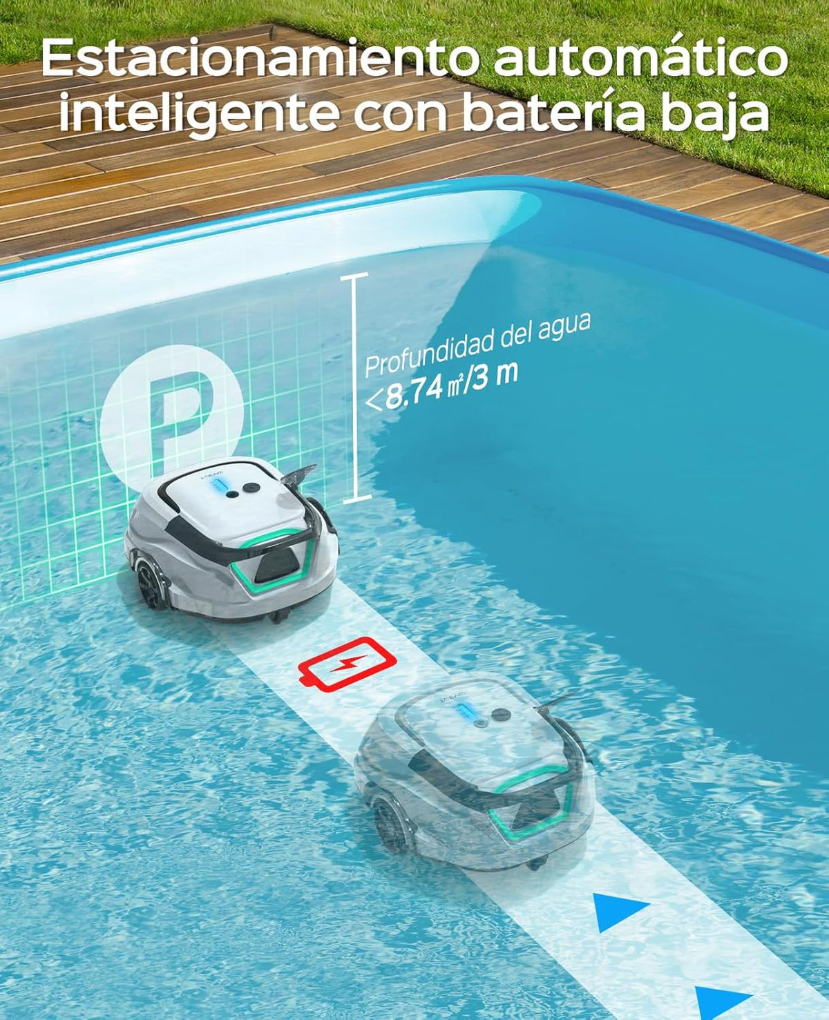 (Aggiornamento 2025)WYBOT A1 Robot Piscina, Autonomia 120 Min, Robot Piscina Senza Fili con Doppio Filtro per Piscine Fuori Terra Fino a 100 m²,2,5 Ore di Carica Completa Veloce(Verde Bianco Perlato)