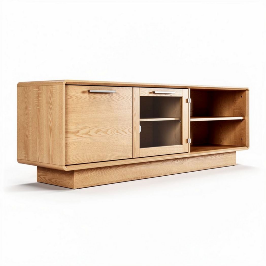 Mobile TV in legno con ripiani aperti e chiusi – 150 x 40 x 50 cm