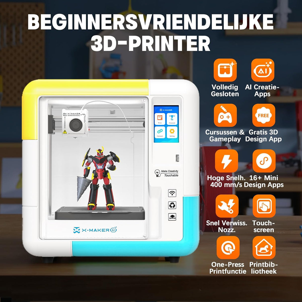 X-Maker Stampante 3D con applicazione di design, applicazione di progettazione AI, grande libreria di giocattoli, con 16+ mini moduli di design 3D, adatta per uso scolastico e domestico