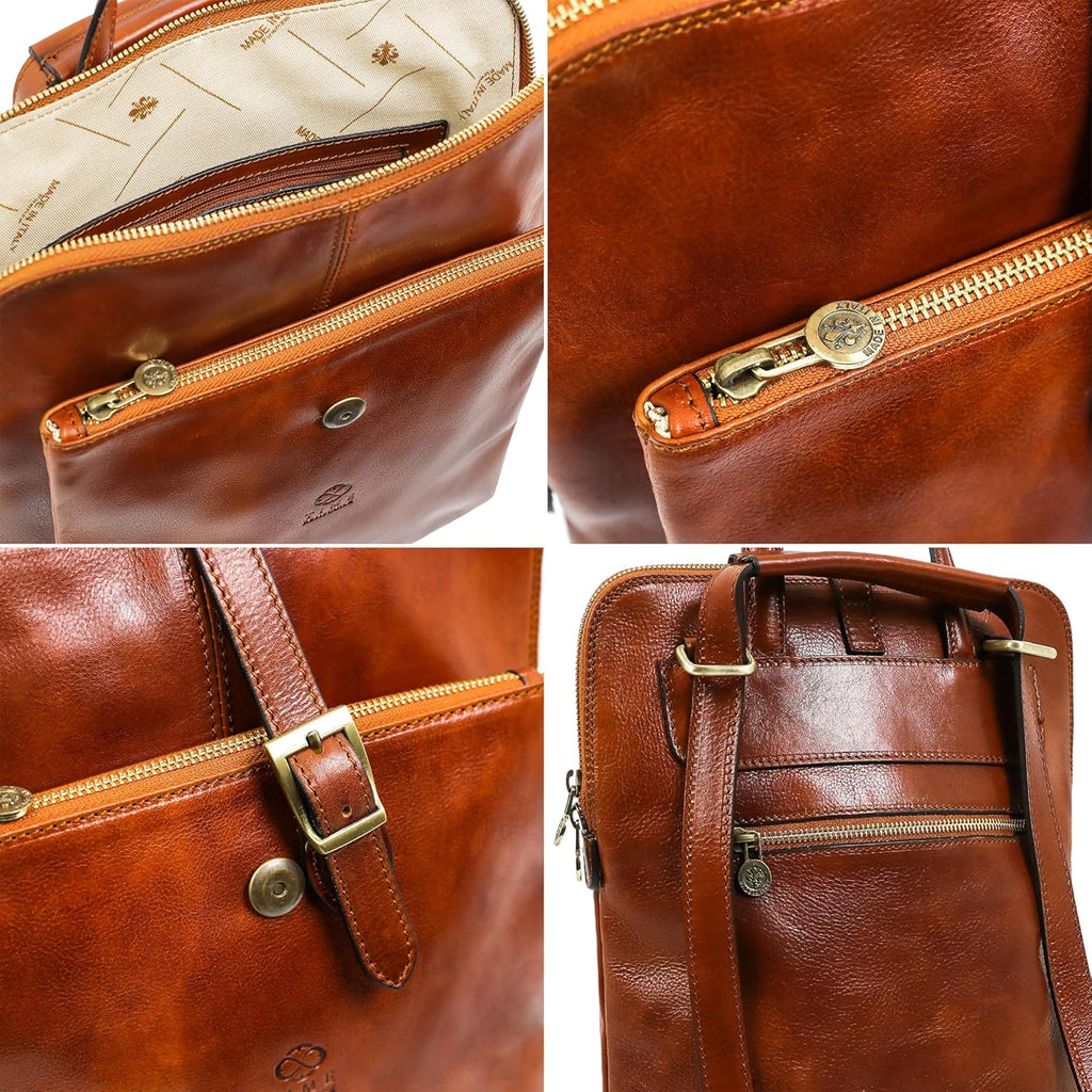 Time Resistance Zaino Borsa Donna in Vera Pelle Made in Italy – Borsa Trasformabile in Zaino da Portare a Spalla o a Zainetto – Zaino in Pelle Donna con Fibbia e Cerniere