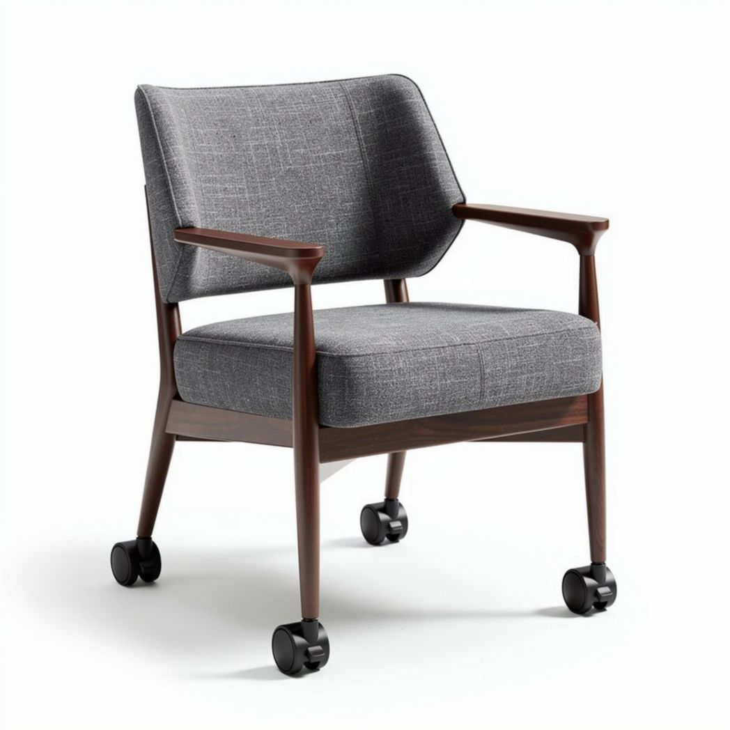 Poltrona grigia in tessuto con braccioli e ruote dimensioni 70 x 65 x 75cm