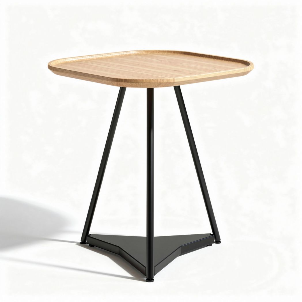 Tavolino quadrato in legno di bambù con base in metallo nero 60 x 60 x 75cm