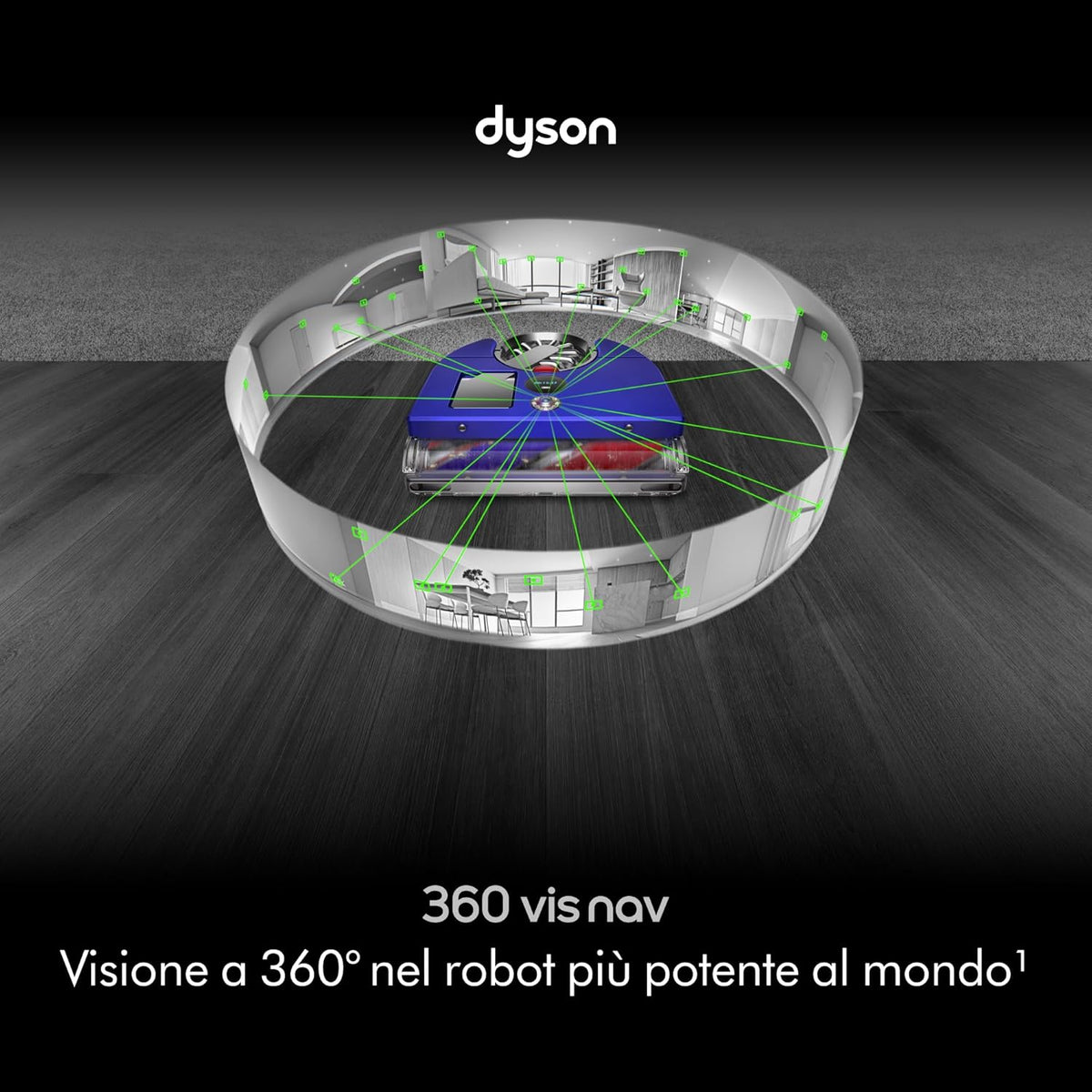 Dyson 360 Vis Nav™ robot aspirapolvere, spazzola a larghezza completa, progettato per tutti i tipi di pavimento (Blu/Nichel)