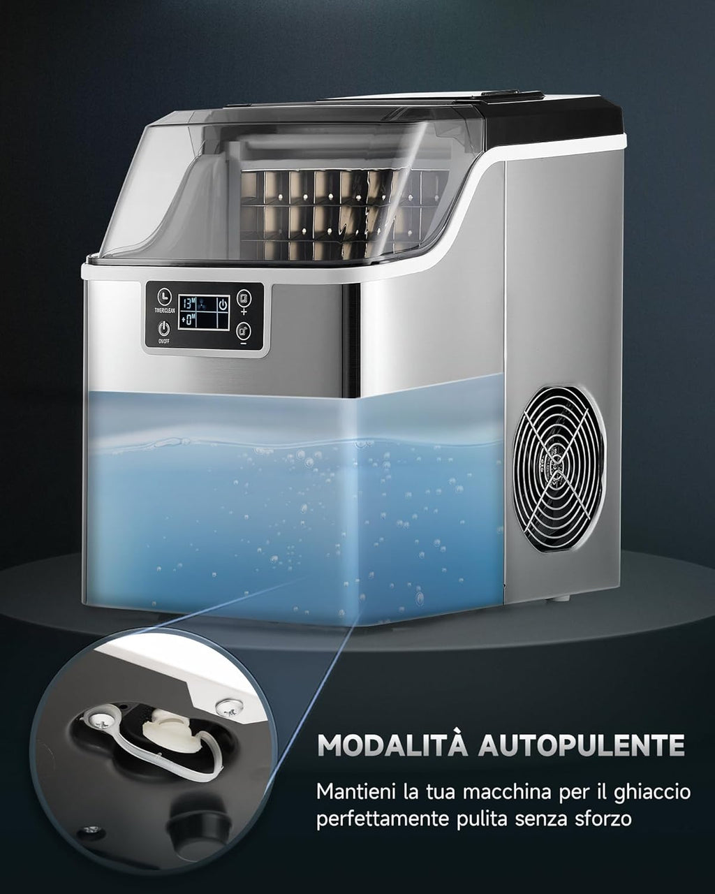 CREWORKS Macchina Ghiaccio 22kg/24h Fabbricatore Ghiaccio 24 Cubetti in 11-20 Minuti Serbatoio 3.2L Macchina per Ghiaccio Autopulente con LCD Pannello per Casa Ufficio Bar Ristorante (24 PCS)