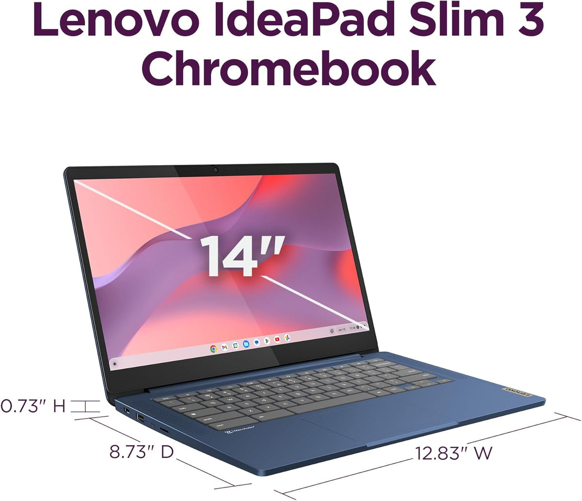 Lenovo Slim 3 Chromebook - 2024 - Laptop Essential Computer - Chrome OS - Display HD da 14 - Memoria da 4GB - Memoria da 64GB - Mediatek Kompanio 520 - Blu abisso
