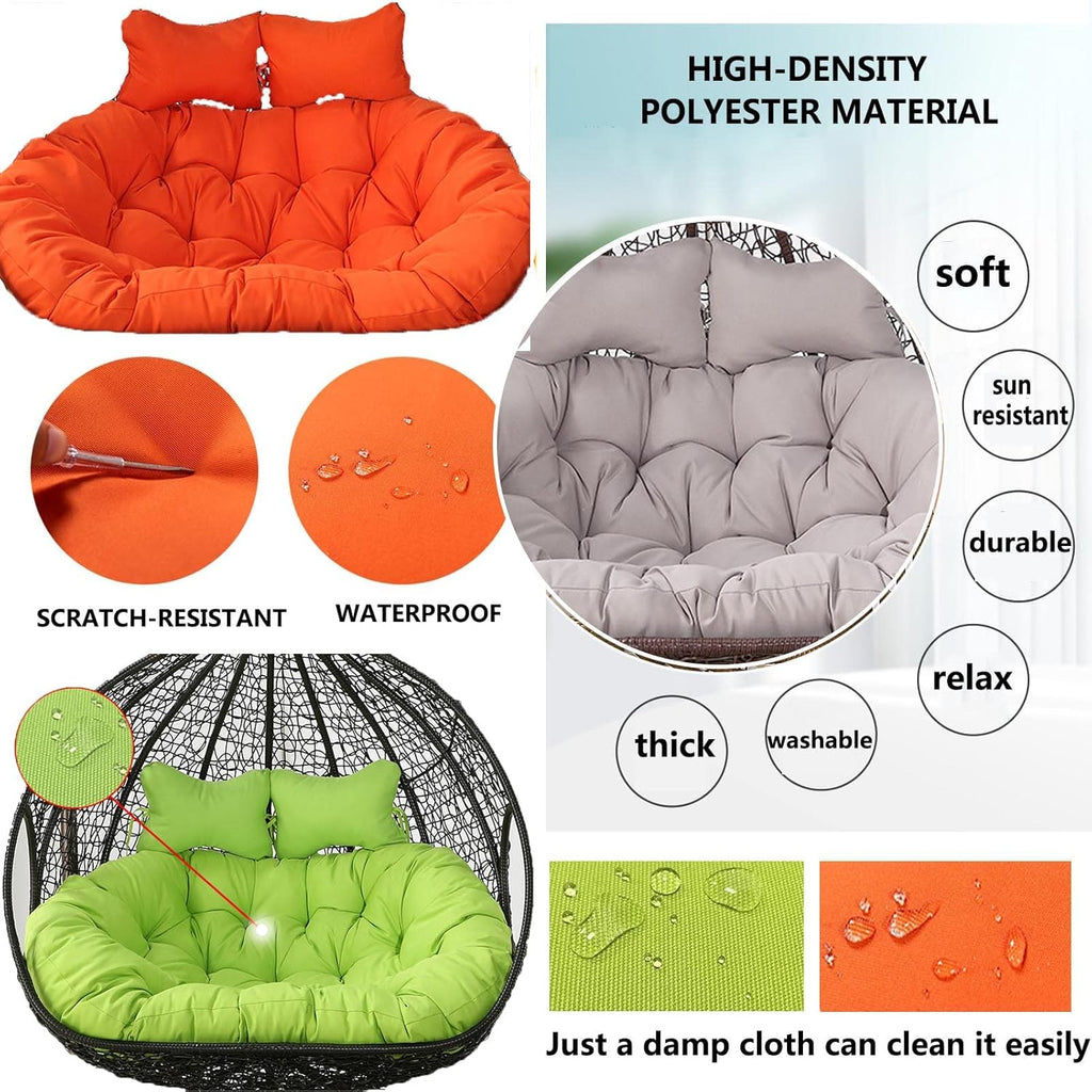 Sedia doppia sospesa con cuscino morbido e profondo, resistente, per 2 persone, completamente imbottita, confortevole per il relax in giardino con cinghie