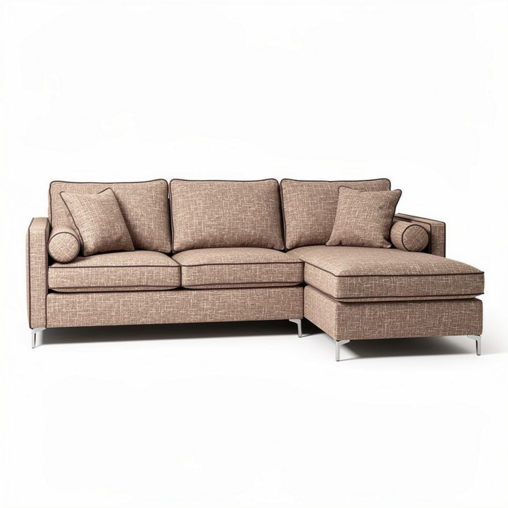 Divano angolare in tessuto marrone con chaise longue 220 x 90 x 85cm