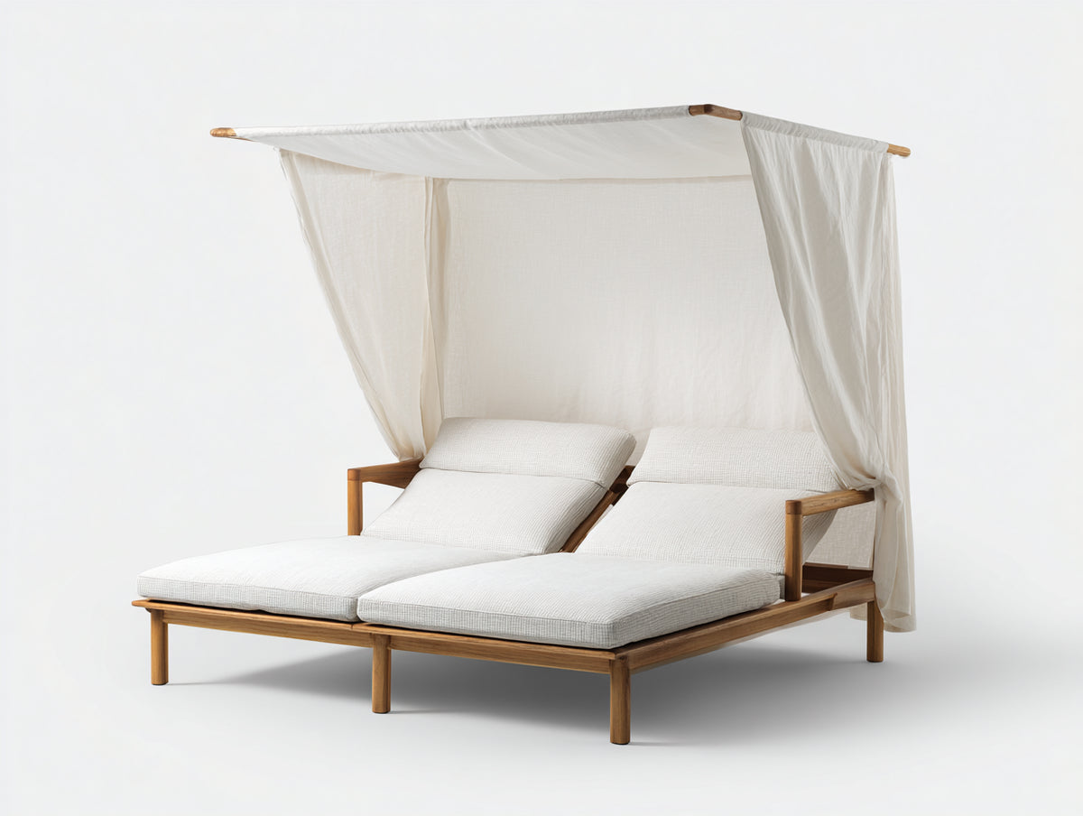 Lettino prendisole da giardino con struttura in legno 200x160x190 cm - bianco - design con copertura per esterni
