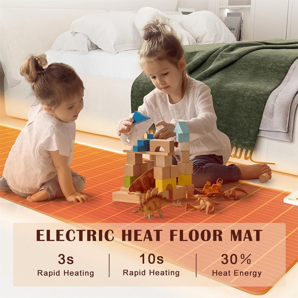 Riscaldatore a infrarossi per Pavimento, Tappeto riscaldato Elettrico con termostato Regolabile a 60 Livelli, temporizzazione di 12 Ore, Tappeto riscaldante Elettrico Impermeabile,80x150cm