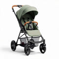 Passeggino leggero in colore verde oliva con manici in pelle sintetica dimensioni 80 x 55 x 100cm