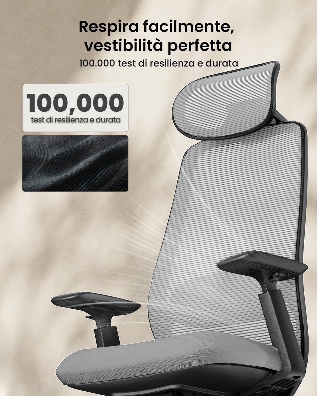 ProtoArc EC200 Sedia da ufficio ergonomica per la casa, sedia da scrivania girevole, poggiatesta 3D regolabile e supporto lombare, seduta scorrevole per un comfort di oltre 8 ore, Grigio