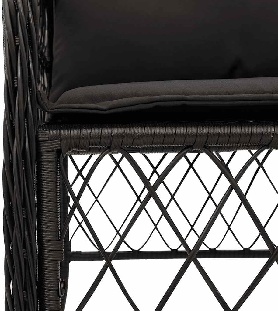 Garden Lounge, set da pranzo da giardino con cuscino, nero, in polyrattan, per cortili, terrazze, balconi, bordi a piscina