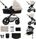 Kinderkraft MOOV 2 AIR Trio 4-in-1 Multifunctional Stroller with Carrycot, MINK PRO i-Size Car Seat + ISOFIX Base, Inflatable Wheels, from Birth to 22 kg, Grey