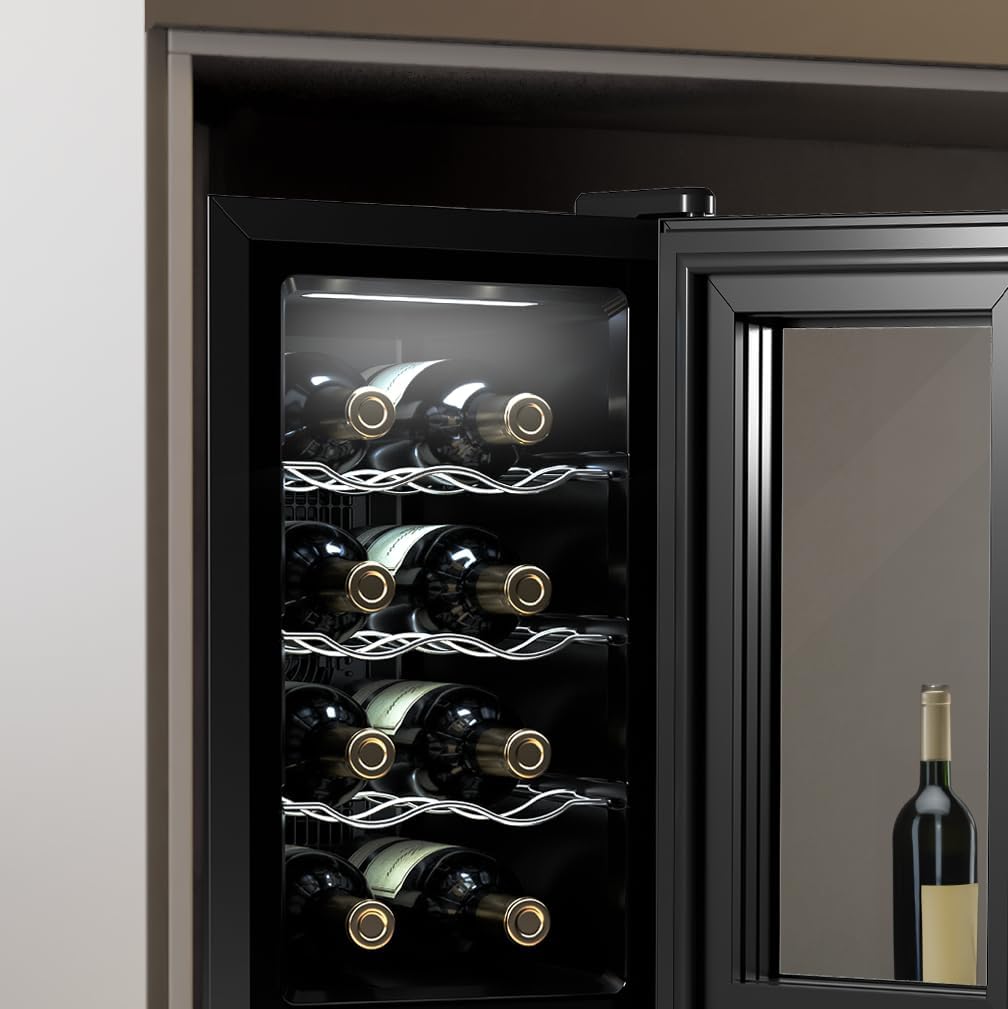 Cecotec Enoteca 8 Bottiglie Bolero Grandsommelier 830 Coolcrystal, Raffreddamento termoelettrico, Temperatura regolabile tra 8-18°C, Controllo tattile e display, LED interno, Gas non nocivo.