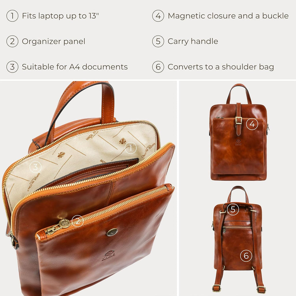 Time Resistance Zaino Borsa Donna in Vera Pelle Made in Italy – Borsa Trasformabile in Zaino da Portare a Spalla o a Zainetto – Zaino in Pelle Donna con Fibbia e Cerniere