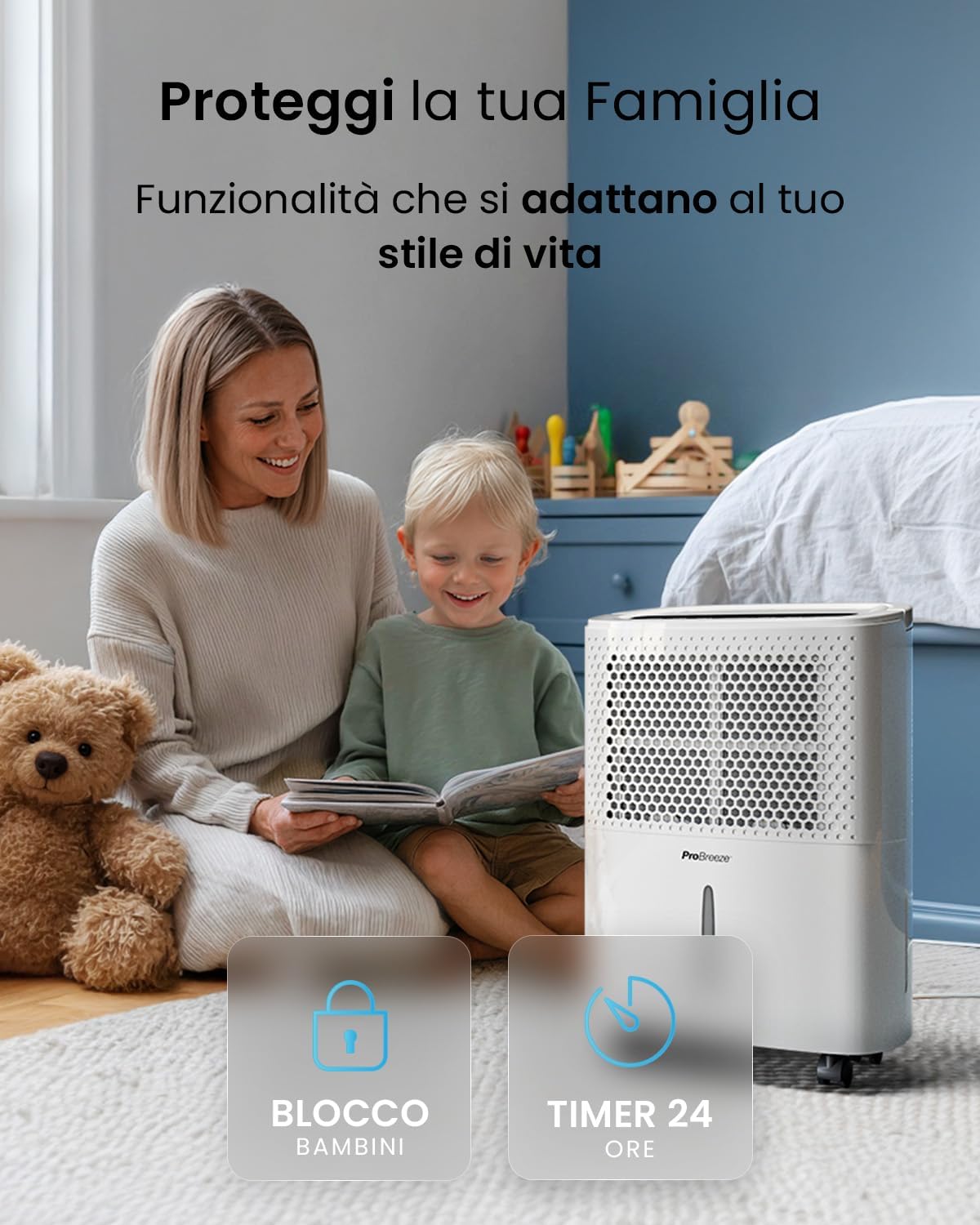 Pro Breeze Deumidificatore 12L / Day con display digitale dell'umidità, modalità Sleep, drenaggio continuo, asciugatura della biancheria e timer 24 ore - Ideale per umidità e condensa