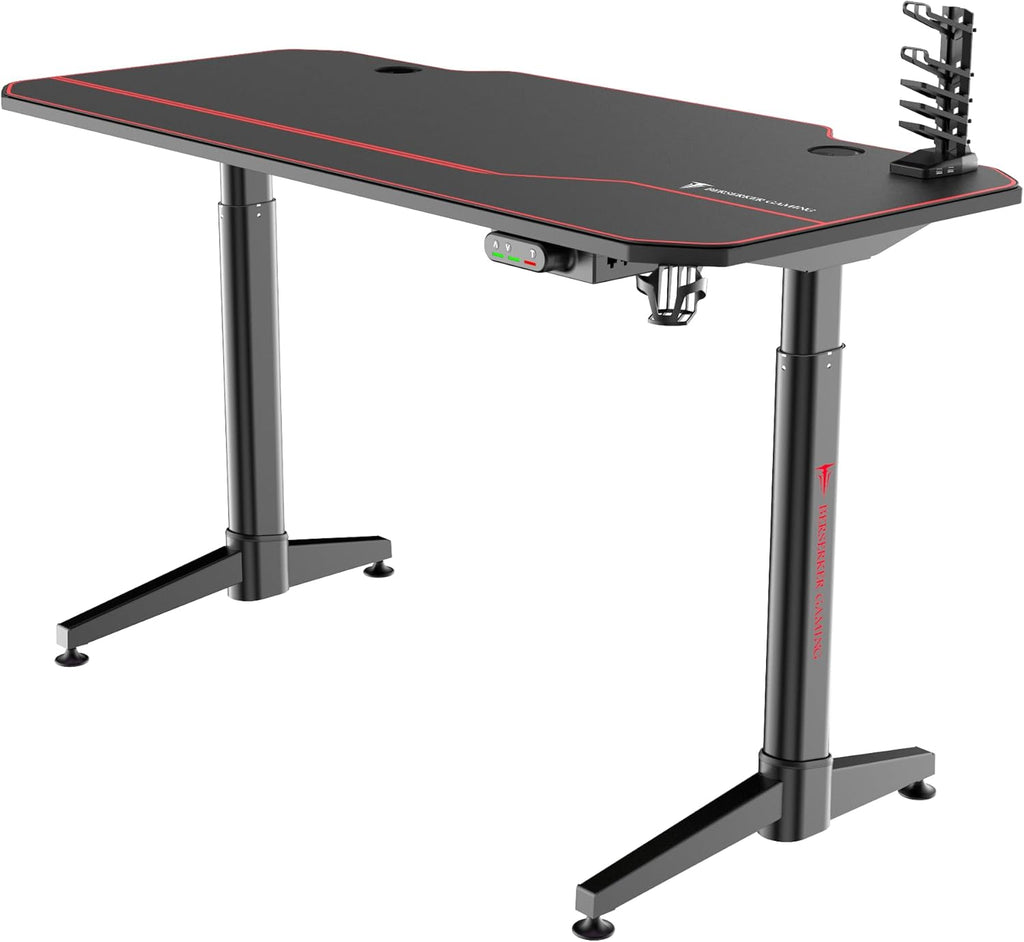 BERSERKER Scrivania Gaming Elettrica Regolabile, 140x66x75 cm, Hub USB 4 Porte, Superficie in Fibra di Carbonio, Nero