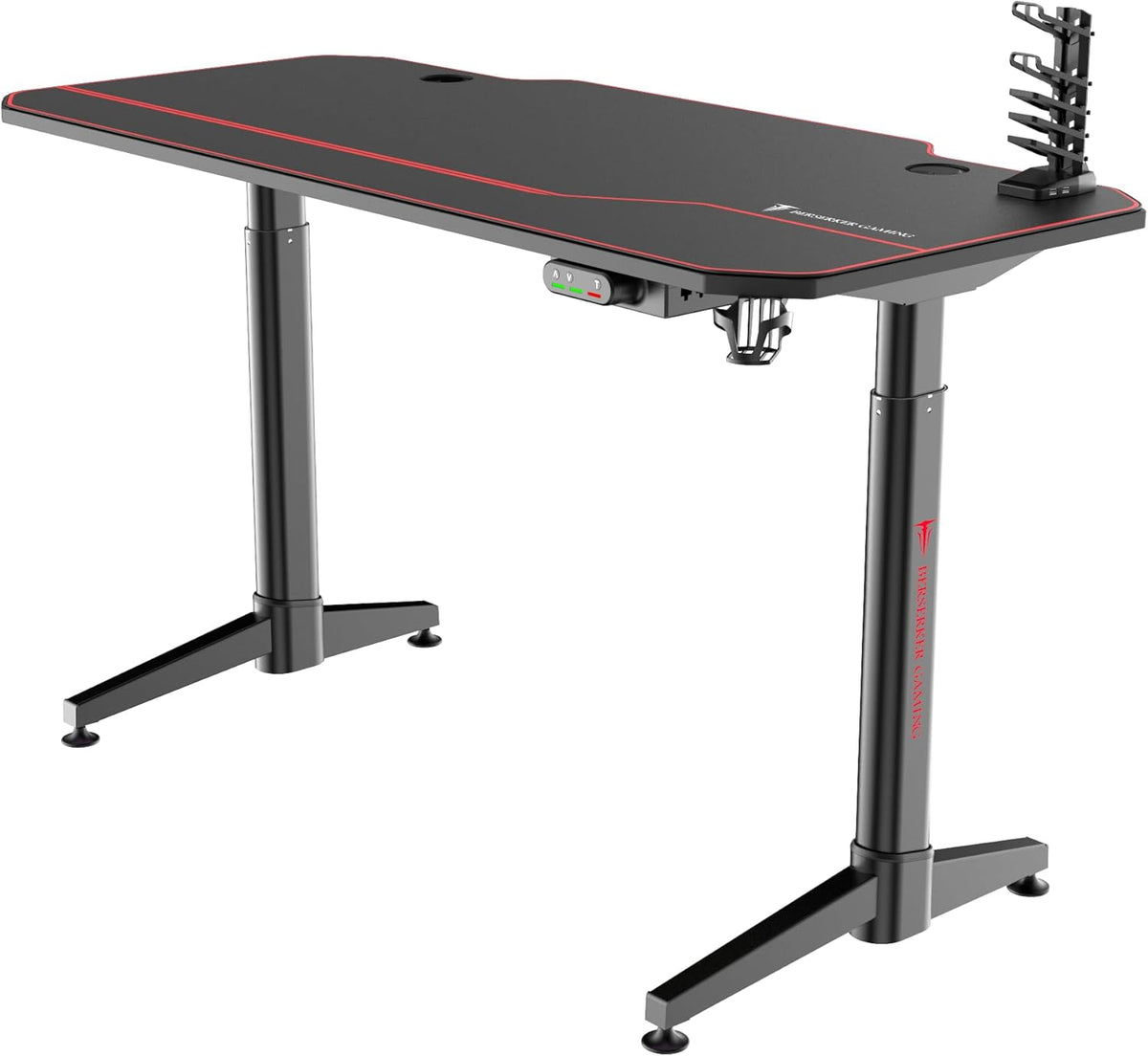 BERSERKER Scrivania Gaming Elettrica Regolabile, 140x66x75 cm, Hub USB 4 Porte, Superficie in Fibra di Carbonio, Nero