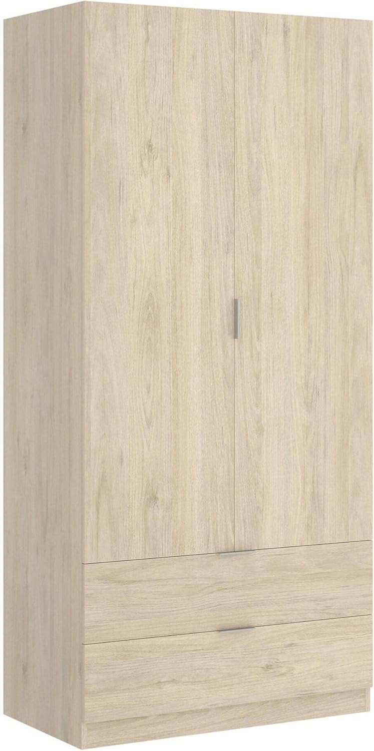 Dmora Pisanino Wardrobe 2 Doors 52 x 184 H cm Brown Oak 2 Drawers Clothes Hanger, Bedroom Wardrobe 2 Doors