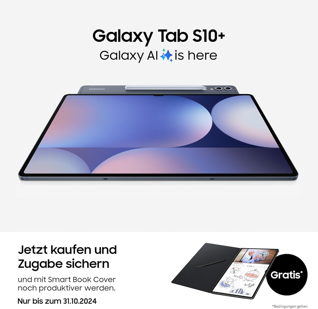 Tab S10+ AI Tablet, Android Tablet, 12 GB RAM, 512 GB di memoria, display AMOLED, rivestimento antiriflesso, incl. S Pen, WiFi, Moonstone Gray, 36 mesi di garanzia