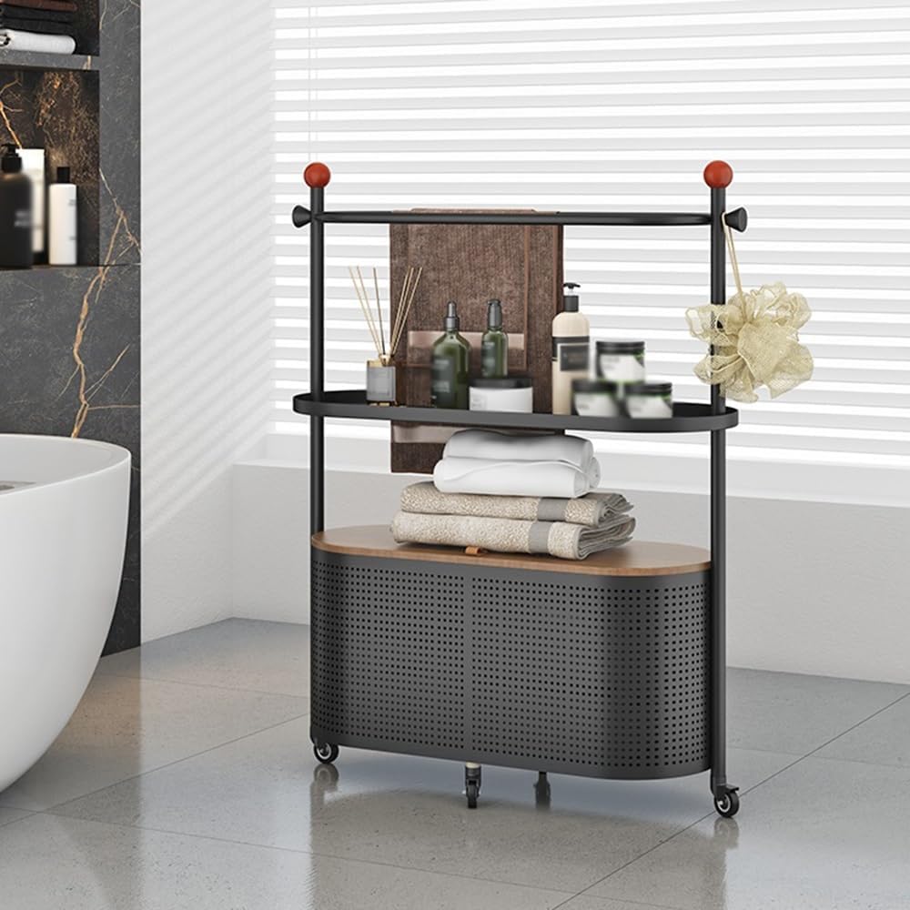 Indipendente Portasciugamani da bagno terra for in ferro sporco Portaoggetti Gap Rack integrato Portasciugamani(Nero)