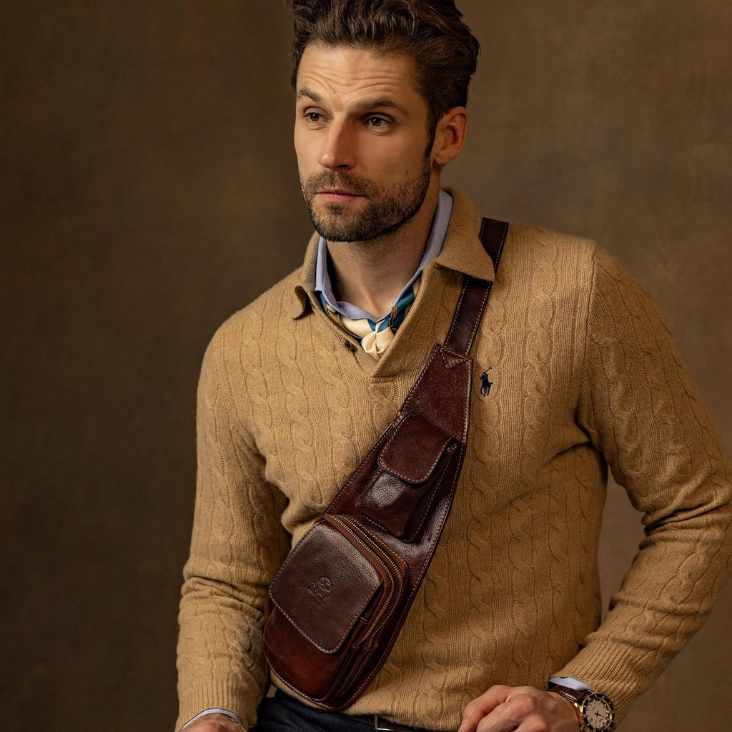 Time Resistance Zaino Monospalla Uomo in Vera Pelle – Comodo Marsupio Monospalla Uomo Realizzato in Italia da Esperti Artigiani – Zainetto Uomo Piccolo con Tracolla Regolabile