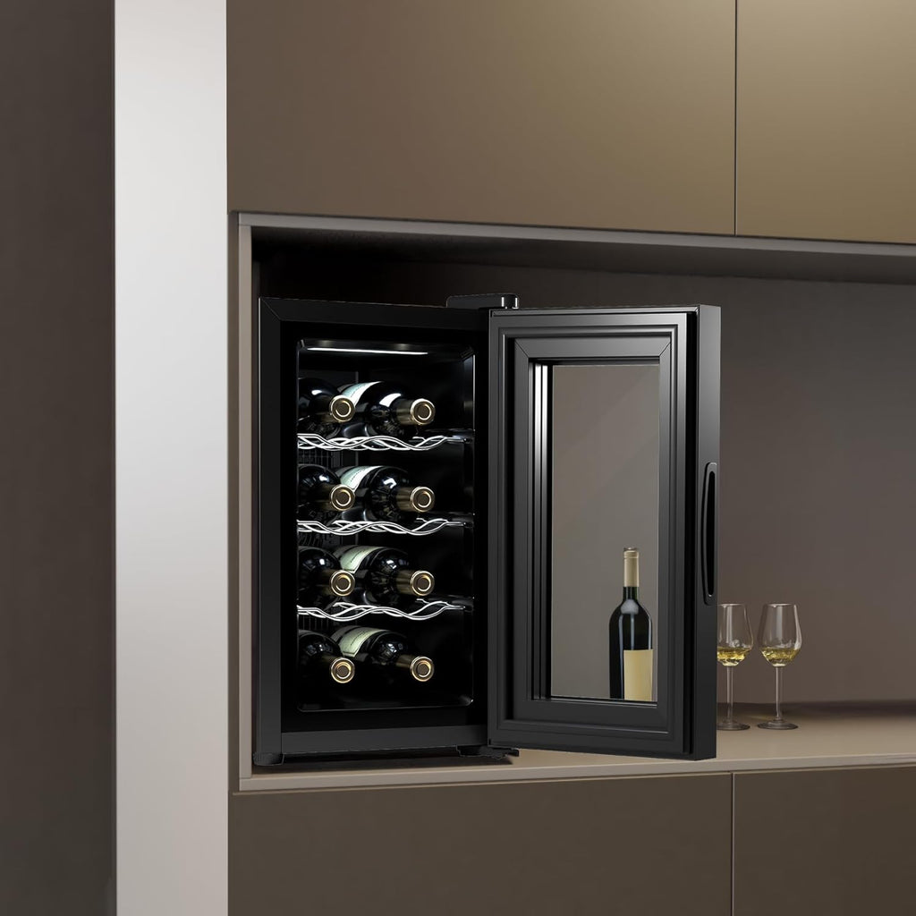 Cecotec Enoteca 8 Bottiglie Bolero Grandsommelier 830 Coolcrystal, Raffreddamento termoelettrico, Temperatura regolabile tra 8-18°C, Controllo tattile e display, LED interno, Gas non nocivo.