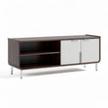 Mobiletto in legno marrone scuro con ante bianche e dimensioni 120 x 40 x 50cm