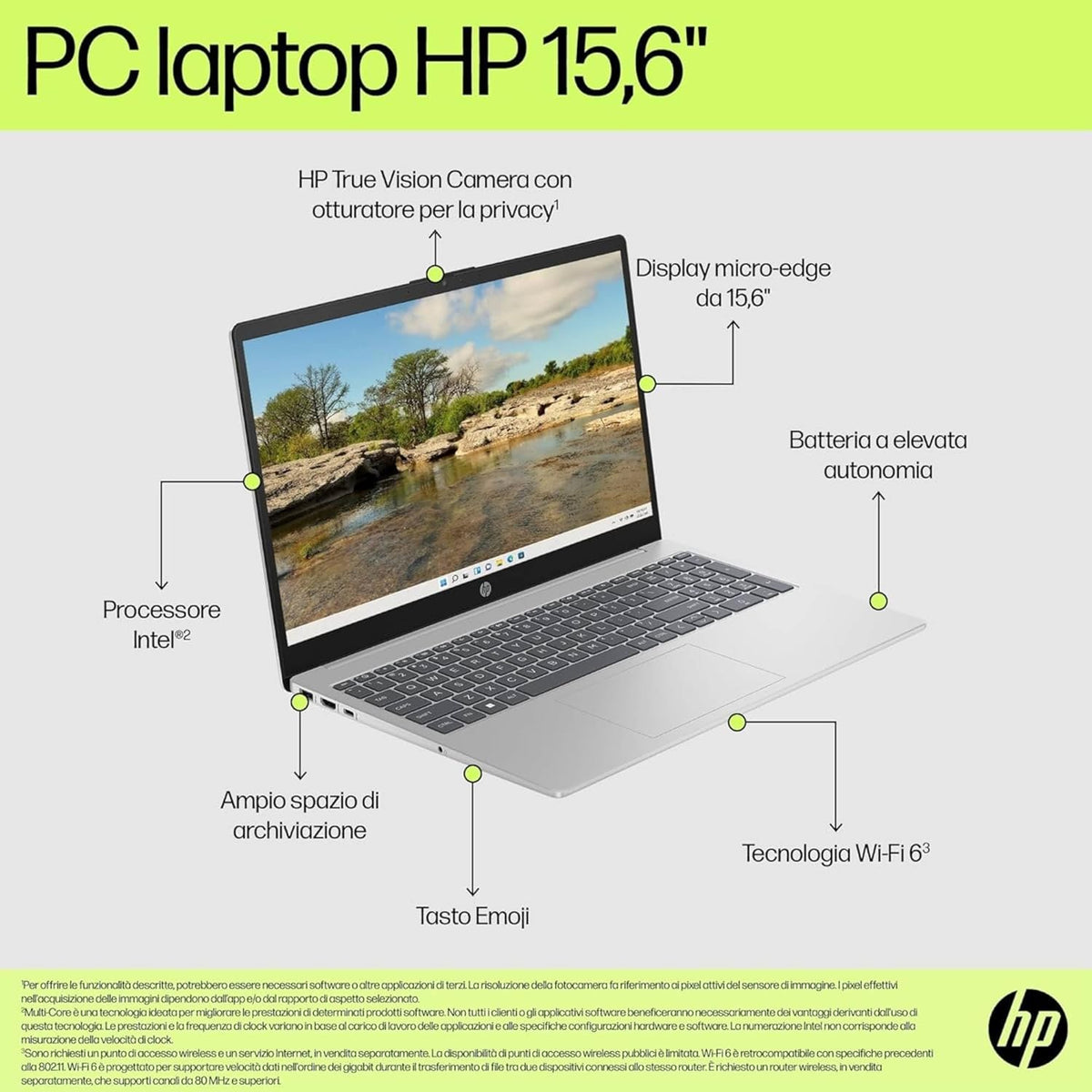HP Laptop 15-fd0011sl, PC Portatile 15, Display 15.6 FHD Antiriflesso, Notebook, Intel Core i5 1334U, 16GB RAM, 512GB SSD, Intel Iris Xe, Webcam TNR, Windows 11, Computer Portatile, Argento, QWERTY
